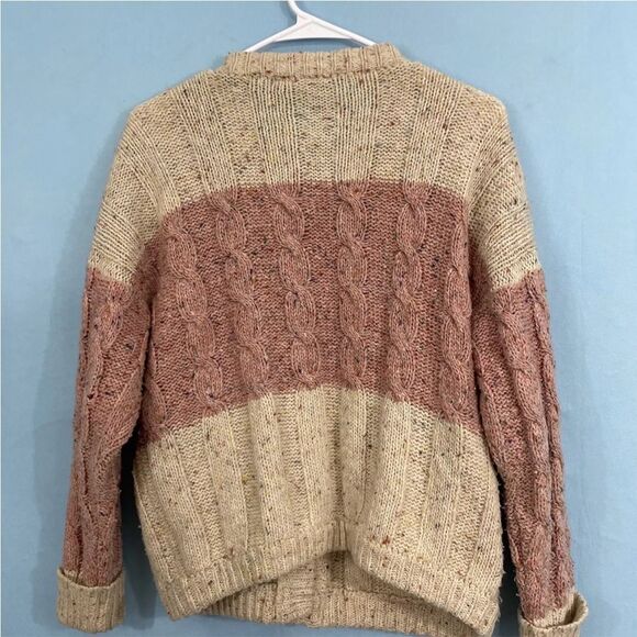 Vintage 90s LIZ CLAIBORNE Cardigan Women Cable Chunky Knit Wool Sweater Cream S - Picture 4 of 16